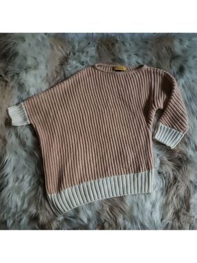 St. John Pink White Asymmetrical Knit Sweater Petite